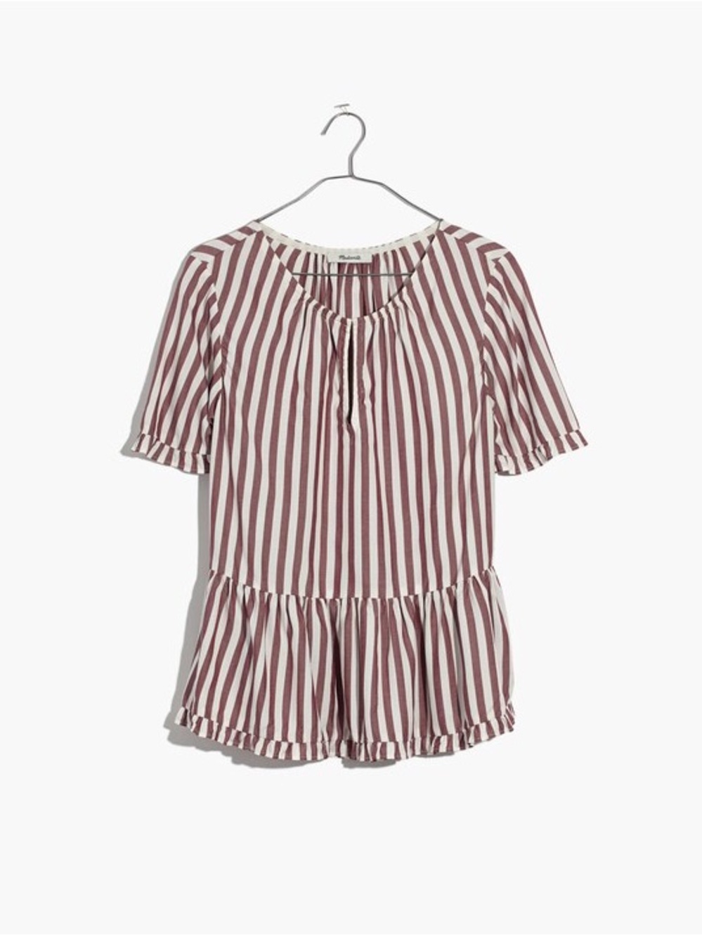 Madewell Stanza Ruffle-Hem Top in Stripe in Deep Navy Yvette Stripe Women’s Med.